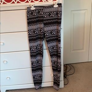 Fleece Lined Black and White Tribal Leggings